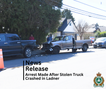News release template overlay on photo of collision scene