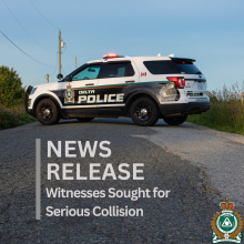 News Release Template featuring Delta Police car with text "Witnesses Sought After Serious Collision"