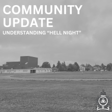 Image of a Delta High School with "Community Update" message overlay