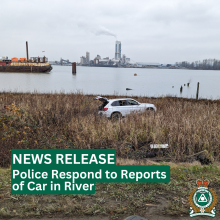 News Release Template with image of car in background on the foreshore of Fraser River