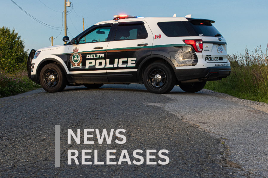 News release template featuring a Delta police car blocking a roadway