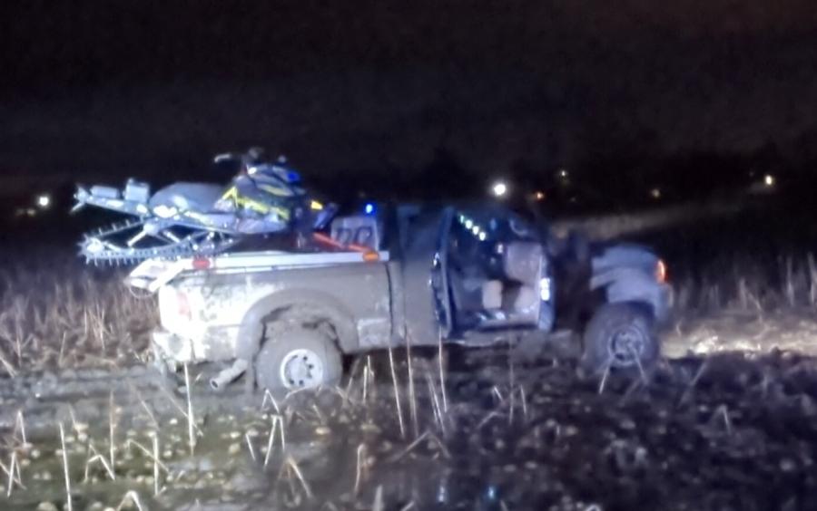 Recovered stolen truck and snowmobile in farm field, Ladner, BC